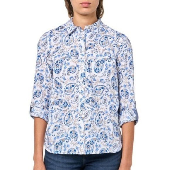 Tommy Hilfiger Tops - Tommy Hilfiger Blue Floral Paisley Button-Down Shirt • Size XXL